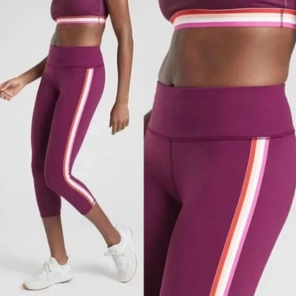 Athleta Purple Side Stripe Contender Capri Leggings - Picture 1 of 13